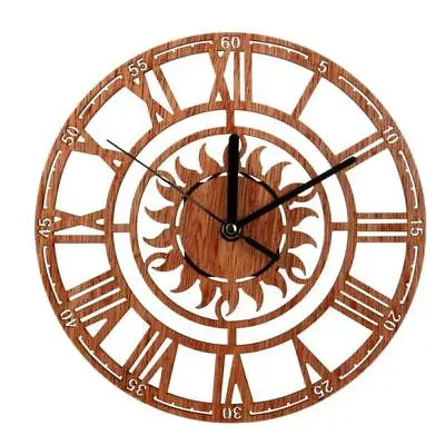£9.98 • Buy 23cm Dia Sun Pattern Round Wooden Wall Clock Battery Operated Analog Clock