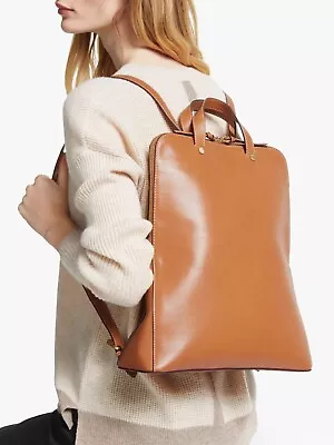 John Lewis Leather Backpack Bag 36 X 35 X 12 Cm Slim Interior Pockets - Tan • £65