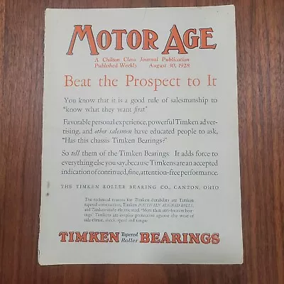 Timken Bearings Cover Motor Age MAGAZINE August 30 1928 • $13.34