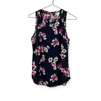 J. Crew Floral Printed Sleeveless Top With Ladder Trim In Blue Size 2 Blouse • $26.99