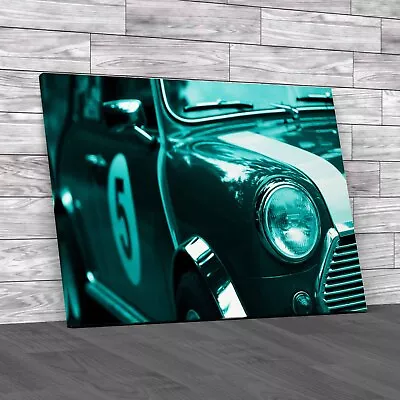 Timeless Mini Cooper Iconic Automotive Charm Teal Canvas Print Large Picture • £14.95