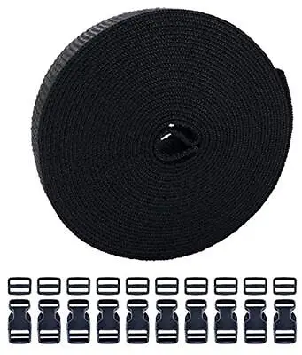 1 1/2 Inch Wide 10 Yards Black Nylon Heavy Webbing Strap With +10 Pcs Black Plas • $18.99