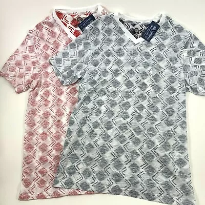 $8.97 • Buy American Rag Mens V-Neck Geometric Short Sleeve T-Shirt White Red Blue
