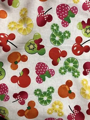 Disney Mickey And Minnie Mouse Fruits White 100% Cotton Fabric By The Half Yard • $9.99