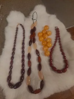 LQQK Vtg Faux? Bakelite BUTTERSCOTCH Amber Necklaces Bead Jewelry Making 4pc Lot • $19.99