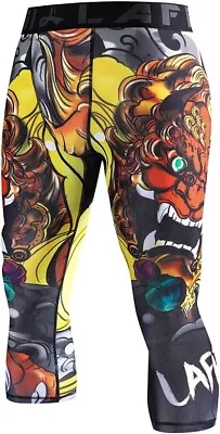 LAFROI Men's Compression Fit 3/4 Tights Leggings Lion Dance Medium • £10.99