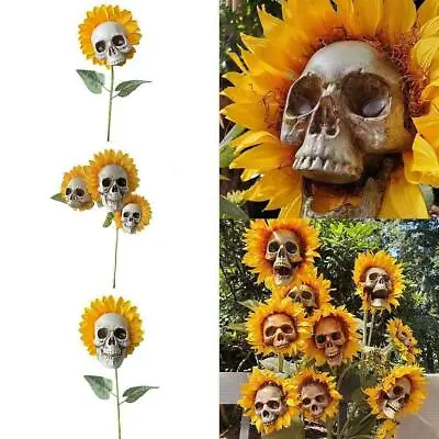 Skull Garden Home Decor Stake Skeleton Halloween Ornaments Artificial Sunflower • £8.99