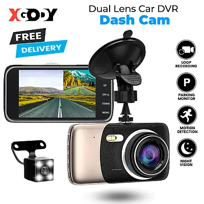 $36.99 • Buy XGODY 4  HD 1080P Car DVR Dash Camera Front And Rear Cam Video Recorder Security