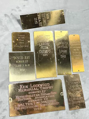 8 Vintage Brass Trophy Plaques 1936-1958 ~ Skeet Rod & Gun Bowling Softball • $21.60