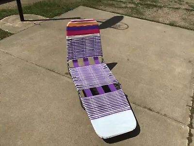 Vtg Folding Lawn Lounge Chair Beach Deck Pool Vinyl Tube Plastic Purple Tri Fold • $45.95