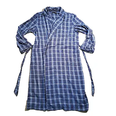 Polo By Ralph Lauren Robe Mens Large Blue Plaid Belted Pockets Vintage Cotton • $18.69