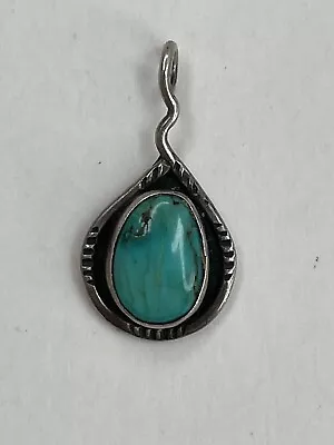 Vintage Sterling Mexico Turquoise Pendant • $32