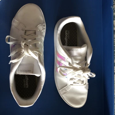 $25 • Buy Adidas Courtpoint White Iridescent Women Vintage Casual Lifestyle Shoes FY8402