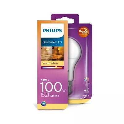 Philips WarmGlow LED 13w (100W) BC/B22 Dimmable Frosted GLS 2200K-2700K Bulb • £4.99