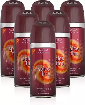 Addiction SPICE FIRE Men Deodorant Body Spray Long Lasting 150ml (6 Pack) • £13.49