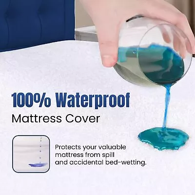 100% Waterproof Terry Towel Mattress Protector Fitted Sheet Bed Cover All Sizes • £6.99