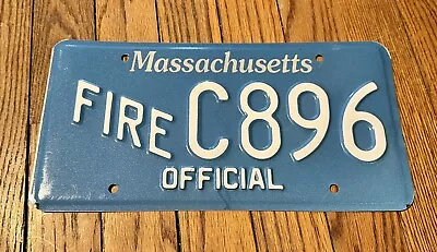 Vintage Massachusetts FIRE Official License Plate C896 Light Blue & White MA Tag • $199.99
