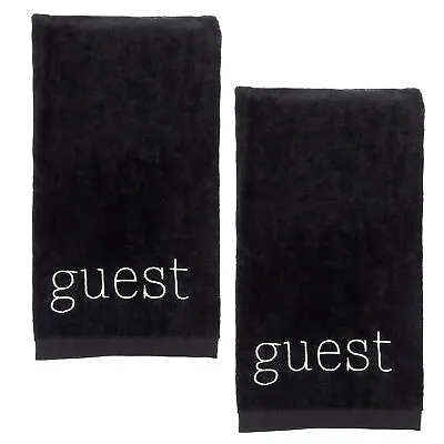 Guest Hand Towels Set Of 2 Black Monogrammed With Farmhouse Gray Script • $16.99