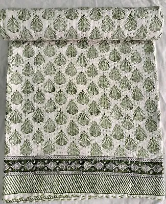 £47.98 • Buy Block Print Kantha Quilt Cotton Bedspread Indian Blanket Handmade Bedding Throw