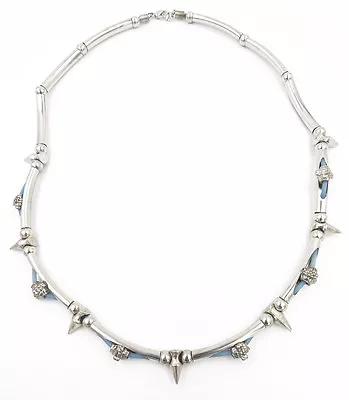 New Unique Silver Tone Metal Tube Necklace With Spikes #N2136 • $5.49