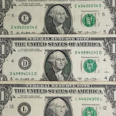 Trinary 4s 0s Fancy Serial Number One Dollar Bill 2013 Lot Of 3 • $10