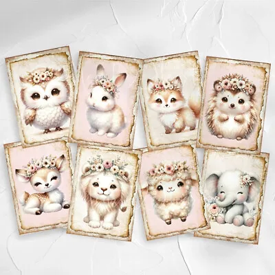 Pastel Woodland Baby Animals Card Toppers Cardmaking Tags ATC Journals Craft • £2.80