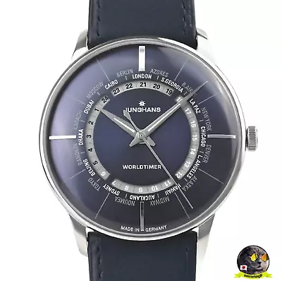 Junghans Meister 027/3010.02 World Timer Blue 40mm Sapphire Men's Watch NEW • $1777