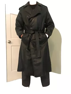 Leather Coat Full Length Men’s Black Size Large  • $199