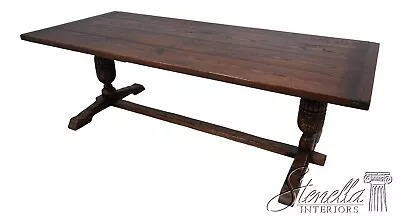 L63790EC: English Jacobean Quality Oak Trestle Dining Room Table • $3695