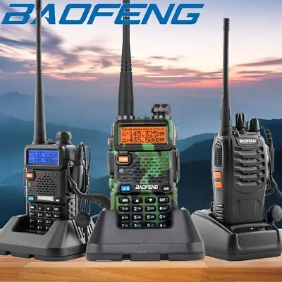 88E/UV5R Baofeng Walkie Talkies Long Range Two Way Radio UHF 16CH W/Headsets UK • £30.99