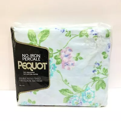 Vintage Pequot Percale Floral Full Double Fitted Bed Sheet Rhapsody NEW NIP NOS • $24.94