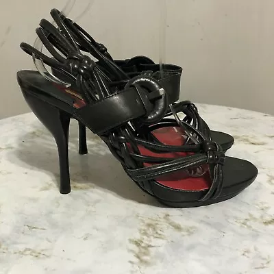 Max Studio Womens Size 7.5M Shoes Black Red Leather Strappy Career Stiletto Heel • $14