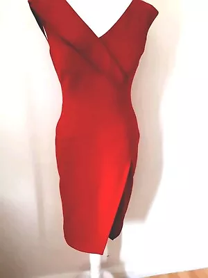 Maggy London Womens Red Bodycon Wriggle Dress Uk 12 Lined  • £24.99