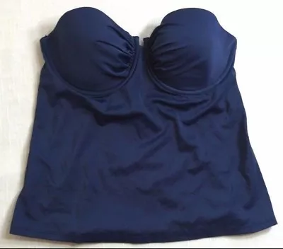 New J. Crew D-cup Ruched Underwire Swing Tankini Swim Top 34421 $62 Navy Sz 4 • $13.05