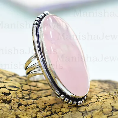 Rose Quartz 925 Sterling Silver Handmade Ring Mother's Day Jewelry MM-197 • $12.45