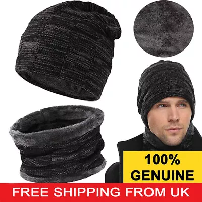 Men's Winter Beanie Hat And Scarf Set Warm Fleece Knitted Cap Unisex UK Seller • £2.99