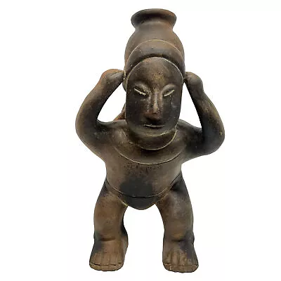 Vintage Mayan Aztec Male Figurine Carrying Water Basket Clay Terracotta Mexico • $450