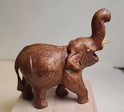 Vintage Hand Carved Solid Ironwood Elephant Statue Figurine Shelf Decor • $15