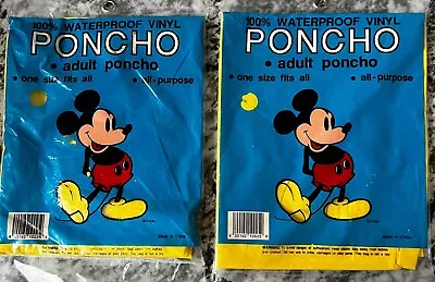 VTG Mickey Mouse Disney Rain Poncho Yellow Adult One Size Waterproof Lot Of 2 • $14