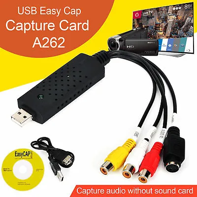 USB 2.0 VHS Tape To PC DVD Converter Video & Audio Capture Card Adapter • £9