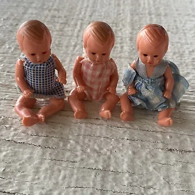 3 Vtg E.S. Germany String Jointed Arms & Legs 2 3/4  Plastic Baby Dolls German • $32