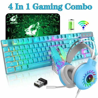 Rechargeable PC Gaming Keyboard Mouse And 3.5mm Headset + Mat Combo RGB Backlit • $78.29
