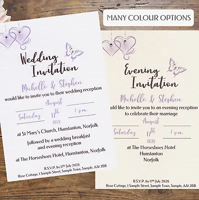 50 Wedding Invitations / Evening Invitations PERSONALISED MANY COLOURS L1W42 • £0.99