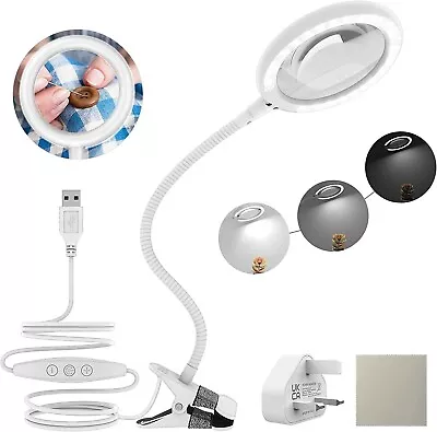 3X Daylight LED Magnifying Lamp Clamp Magnifying Glass With 6 Adjustable Light • £15.99