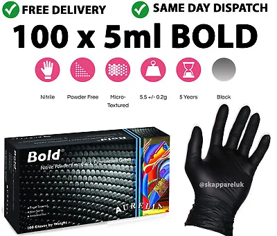 Aurelia Bold 5ml Black Heavy Duty Nitrile Powder Free Disposable Gloves Mechanic • £18.99