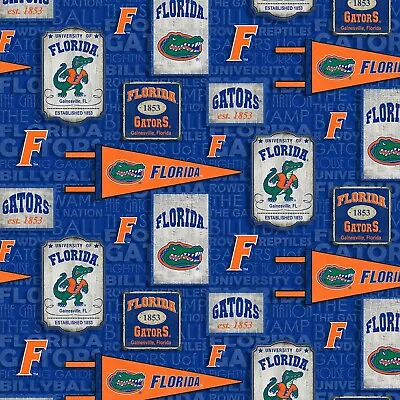 University Of Florida Gators Vintage Pennant Pattern  100% Cotton NCAA Fabric • $4.95