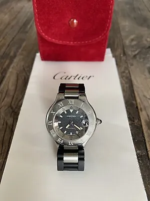 Cartier Must De Cartier 21 Men's Black Rubber Strap Watch - 2427 • $2200