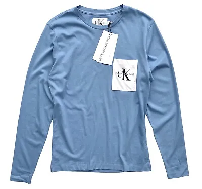 Calvin Klein Jeans Nwt Organic Cotton Blue Monogram Pocket Long Sleeve Shirt • $15.59