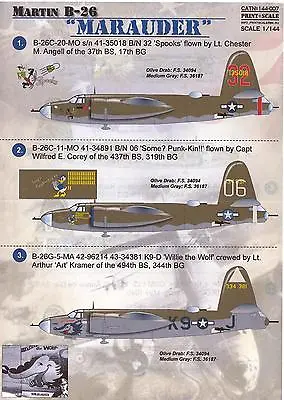 Print Scale Decals 1/144 MARTIN B-26 MARAUDER American WWII Medium Bomber • $11.99