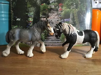 £11.50 • Buy Schleich Clydesdale Shire Horse Pair Black And White Mare And Grey Brown Draft H
